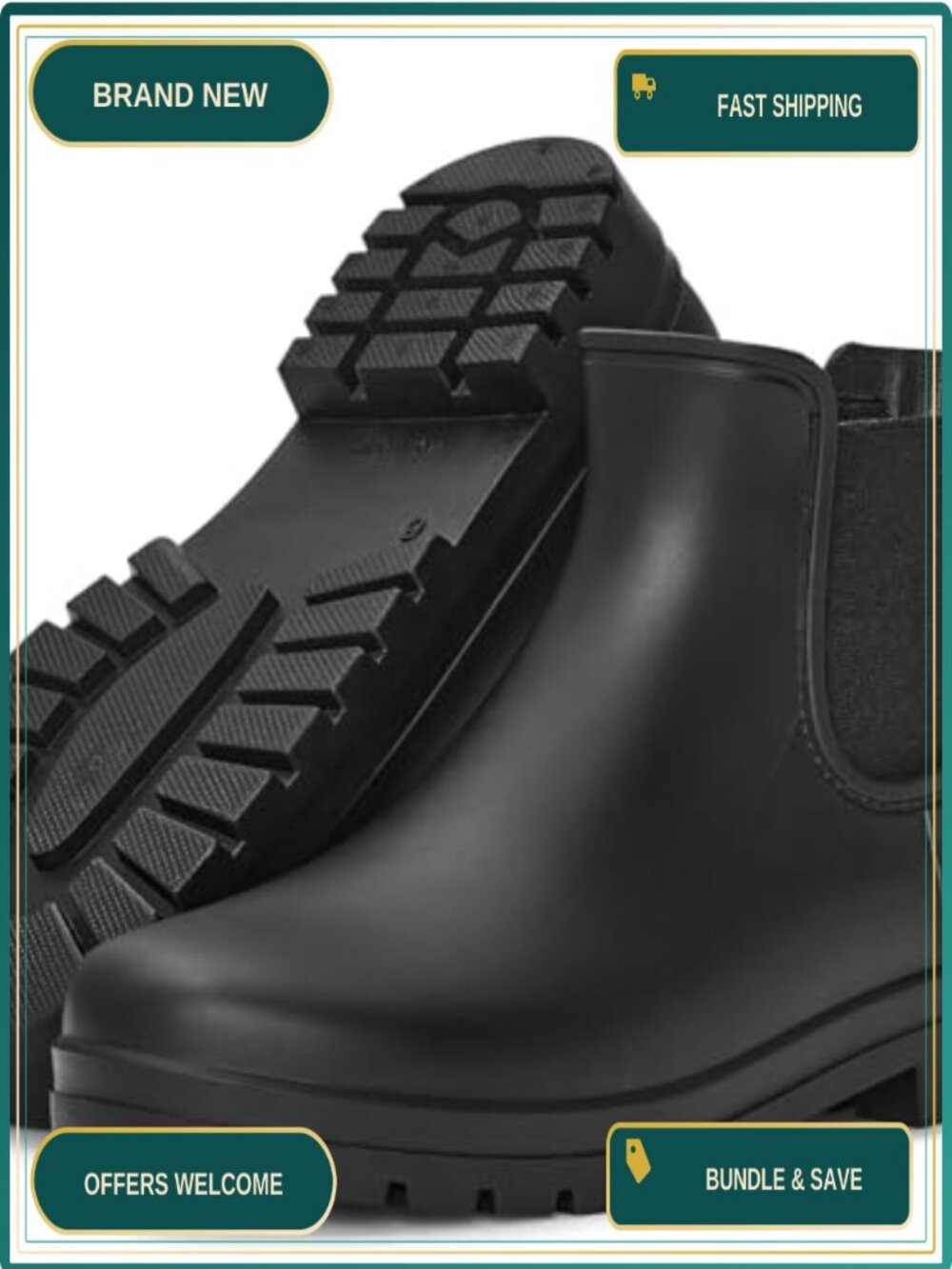 Waterproof Chelsea Ankle Rain Boots Women Slip-On Round Toe